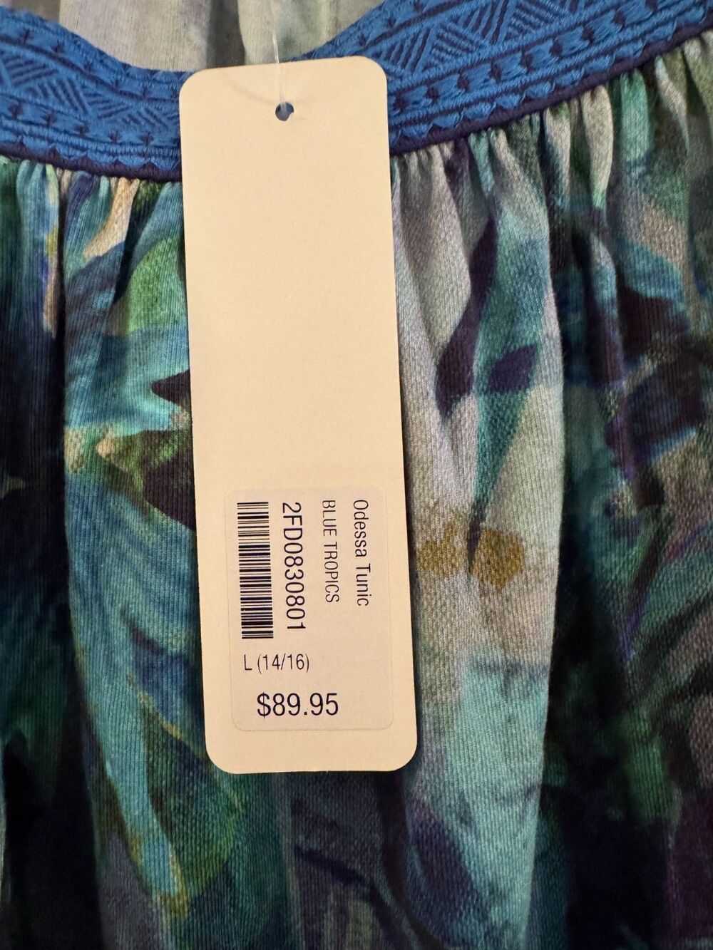 NWT Soft Surroundings Odessa Tunic Large 14-16 Blue Tropical Floral Resort Top - Picture 4 of 10